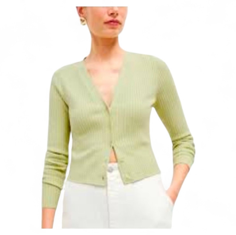 EILEEN FISHER Lime Green Silk Linen Blend Cardigan - XS